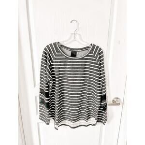 Heather by Bordeaux Striped Silk Panel Long Sleeve Top Black Large New